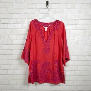 Diane Von Furstenberg Soleil + Swim 100% linen Pink Embroidered Cover Up Size S